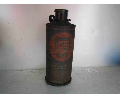 A Morrisol "SIRROM" engine oil can with bracket, the oil officially recommended by the makers of Morris and Wolseley