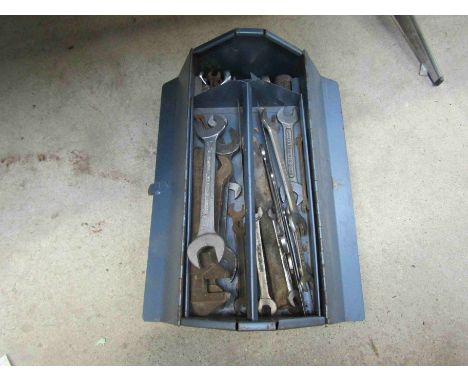 A toolbox containing mixed spanners including King Dick, Hazet and Bedford etc 