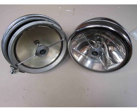 A pair of chromed Lucas "King of the road" headlamp's, one a/f missing lens and the other has a dented case, both are B1 Flex