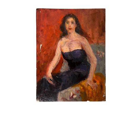 Seated Woman. Oil painting on panel, 20th-century period, Italian school depicting Seated Woman. Dimensions: 24.5x18.