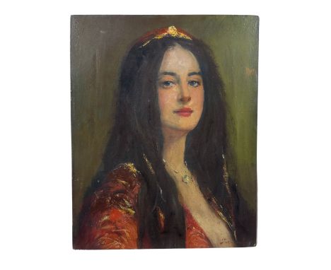 Portrait of a Woman. Oil painting on panel, 20th century, European school, depicting Portrait of a Woman. Dimensions: 31x39 c