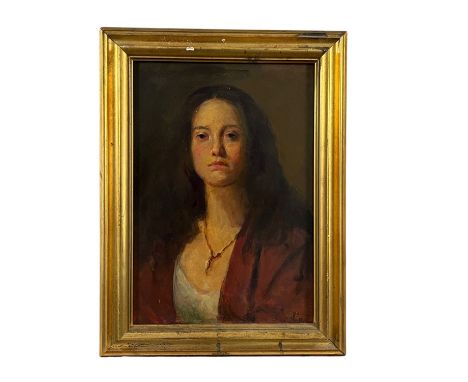 Portrait of a Girl. Oil painting on board, 20th-century period depicting Portrait of a Girl.Internal frame dimensions: 29x41 