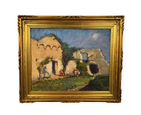 Giuseppe Casciaro (1861 - 1941) Certosa di Capri. Tempera painting on panel, 20th-century period, Italian school depicting th