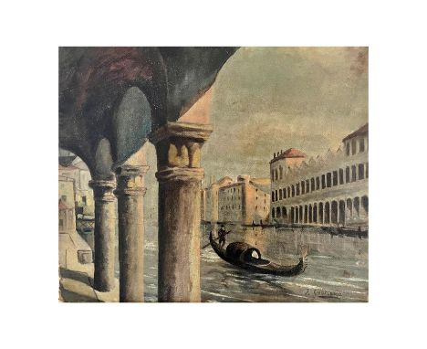 View of Venice. Oil painting on canvas attached to panel, depicting a View of Venice, 20th-century period.Dimensions: 50x41.5