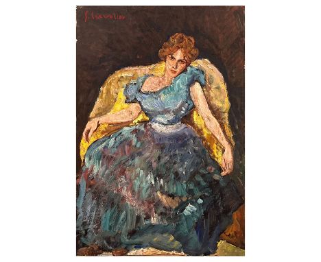 G. Ciavolino - Elegant Portrait of a woman. Oil painting on cardboard, 20th-century period, signed by G. Ciavolino, depicting
