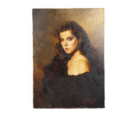 Elegant Portrait of a woman. Oil painting on canvas, 20th-century period, depicting an Elegant Portrait of a woman.Signed in 