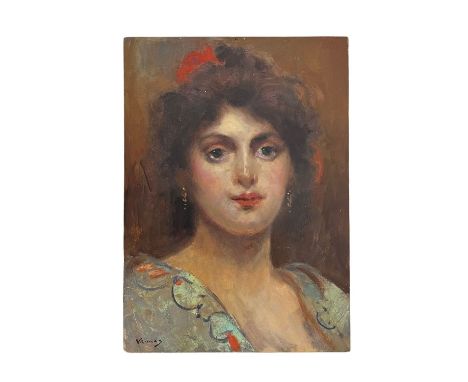 Portrait of a Woman. Oil painting on panel, 20th-century period, Italian school depicting Portrait of a Woman. Dimensions: 34