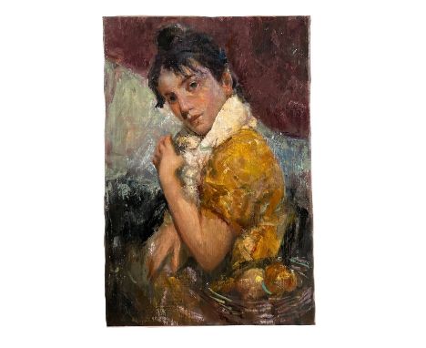 Portrait of a Young Woman. Oil painting on canvas, 20th-century period depicting a Portrait of a Young Woman, Italian painter