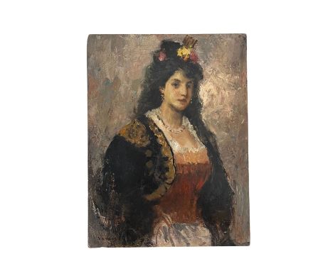 Spanish Woman. Oil painting on panel, 20th-century period, Italian school depicting Spanish Woman. Dimensions: 35.5x27.