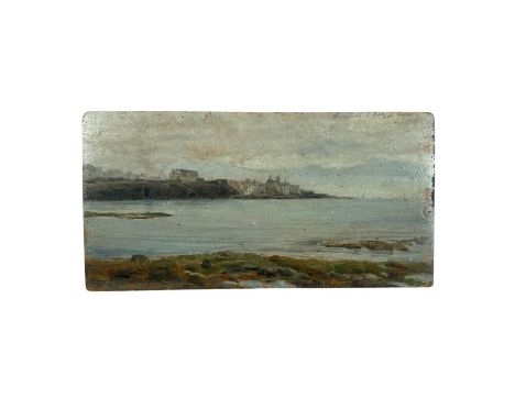 V. Caprile - Seascape. Oil painting on panel, 19th-century period, Italian school, depicting a Seascape.Dimensions: 24.5x12.5