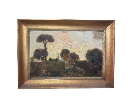 Landscape. Oil painting on panel, 20th-century period, Italian school, depicting Landscape.Dimensions inside the frame: 43x68