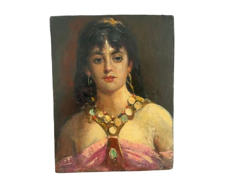 Portrait of a woman. Oil painting on panel, 20th-century Italian school, depicting a Portrait of a woman.Dimensions: 41x31.5 