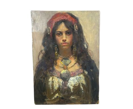 Portrait of an Oriental Woman. Oil painting on panel, early 20th century, European school, depicting Portrait of an Oriental 