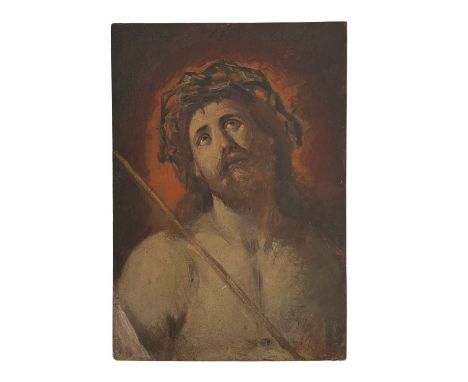 Christ Crowned with Thorns. Oil painting on panel, 20th-century period, Italian school depicting Christ Crowned with Thorns. 