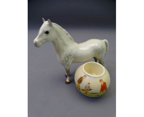 BESWICK POTTERY - WELSH MOUNTAIN PONY and a Carltonware match striker with vintage golfing scene (both A/F)