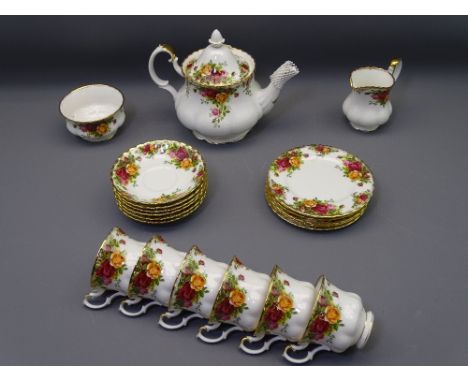 ROYAL ALBERT OLD COUNTRY ROSES TEASET, 21 pieces consisting teapot, 6 cups, 6 saucers, 6 side plates, milk jug and sugar bowl