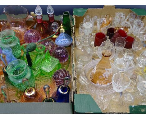 MIXED VINTAGE &amp; LATER GLASSWARE including uranium glass candlesticks and crackle glaze vases, four Caithness Optix paperw