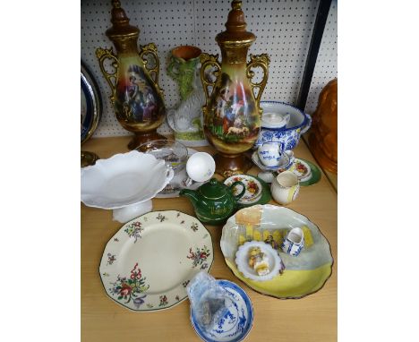 MIXED POTTERY, PORCELAIN &amp; GLASSWARE by Royal Doulton, lossolware, Carltonware, Royal Albert and others with a Staffordsh