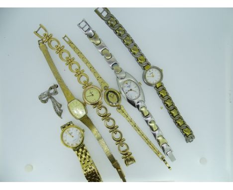 ROTARY &amp; OTHER LADY'S WRIST WATCHES a selection along with a lady's brooch in white metal in the form of a bow