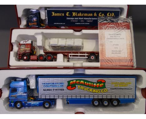 CORGI 150TH SCALE HAULIERS OF RENOWN, three models to include CC13247 DAF95 Fridge Curtain Side McAuliffe County Kerry, CC140