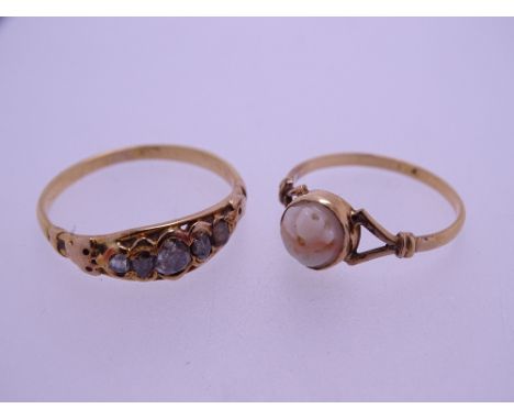 TWO GEM &amp; SEMI-PRECIOUS STONE SET RINGS to include a diamond set Victorian example believed 18ct gold, unmarked and untes