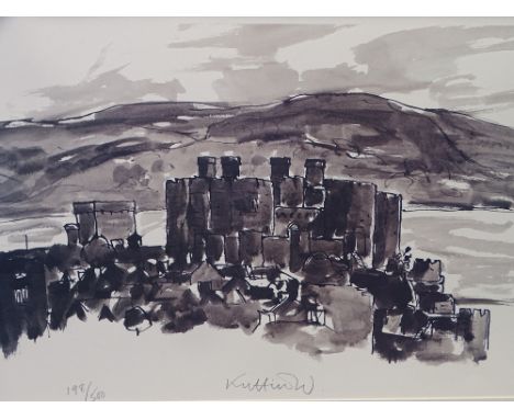 KYFFIN WILLIAMS RA print 198/500 - Conwy Castle, signed, 40.5 x 59cms, unframed but with mount board 