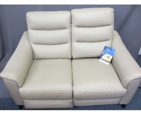 HARVEY GENEVA S662 TWO SEATER ELECTRIC RECLINING SOFA in mushroom leather effect with a USB port to each side, 100cms H, 145c