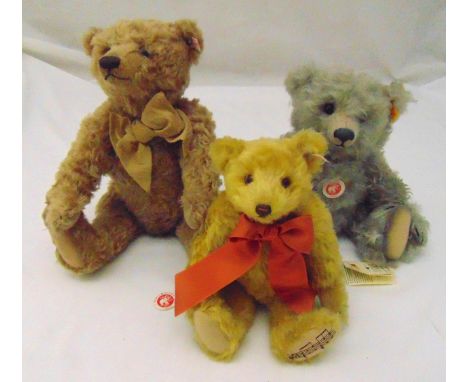 Three Steiff bears to include The Family Heirloom Bear 681653 white tag, Musical Bear 662607 white tag and Ultimate Bear 6697