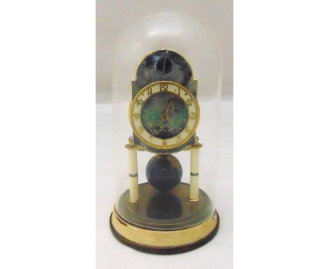 Kaiser glass domed 400 day Astral Moon Roller dial torsion clock with terrestrial globe pendulum, circa 1950, 39cm (h)