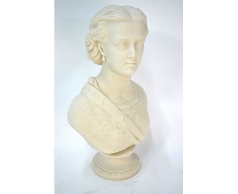 Crystal Palace Art Union - a Copeland parian bust on socle of Queen Victoria, impressed marks pub. Feb. 11, 1865, F. M. Mille