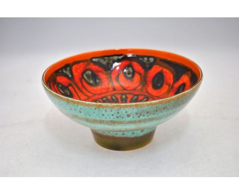 A Poole Pottery Delphis Studio range footed bowl by Janet Laird, 1969-74, shape 40, 26.5 cm diam. x 12 cm highGood condition 