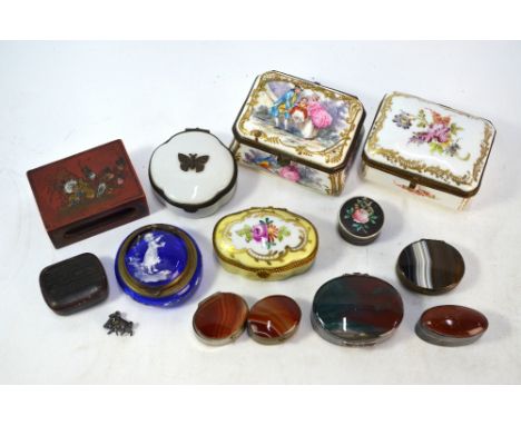 A 19th century Bristol blue glass pot and cover, painted in the manner of Mary Gregory with a young child blowing bubbles, to