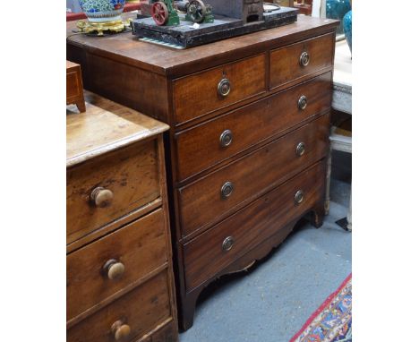 Victorian mahogany chest of 2 short over 3 long drawers, raised on shaped bracket feet