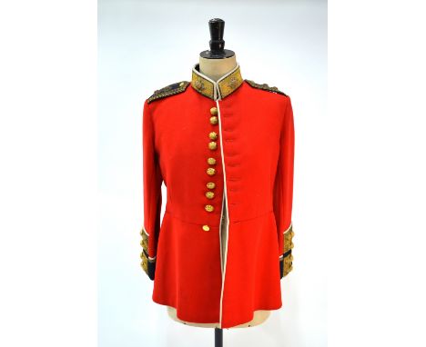 A vintage Coldstream Guards officers two piece scarlet dress uniform by C F Johns &amp; Pegg, London, circa 1930s, labelled f