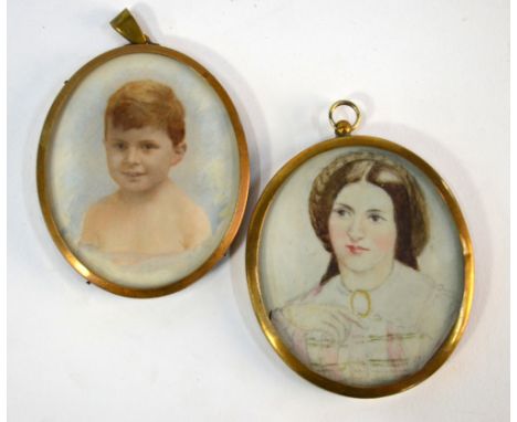 A mid Victorian oval portrait miniature sketch of a young lady, possibly Mrs Beeton to/w a (probably) Edwardian portrait of a