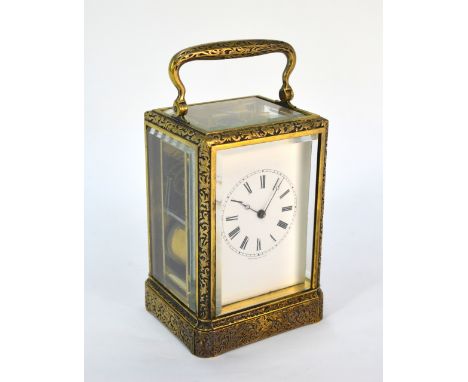 Bolvillier, Paris, a cast and chased brass carriage clock, the lever escapement movement with engraved platform no 433, strik