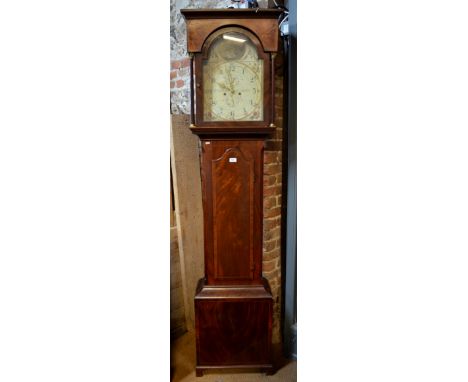 J Colthred, South Shields, a 19th century flame mahogany 8-day longcase clock, the arched dial painted with a nautical view t