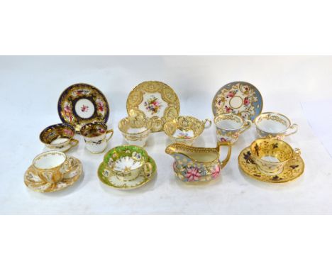 A collection of 19th century mainly cabinet quality teawares including three trios and a creamerNo damage, generally good con