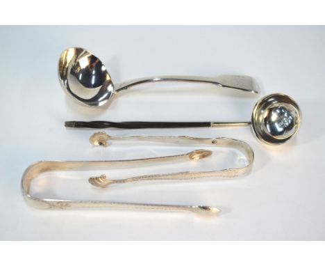 A pair of George III bright-cut silver sugar tongs, William Sumner, London (no date), to/w another pair with shell bowls, Geo