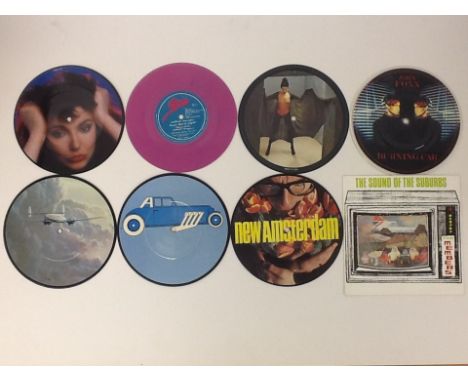 Eight picture/coloured 7" vinyl 45rpm records to include Kate Bush, Manfred Manns Earth Band, The Cars, Elvis Costello, John 