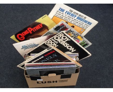 A large box of various vinyl 33rpm records to include Roy Orbison, 10cc, Michael Jackson, Neil Diamond etc.  Various Conditio