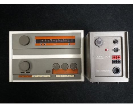 Quad FM 3 Tuner - 33 Pre-amp and 303 Amplifier complete with all leads/wires and wooden case for tuner and pre-amp.