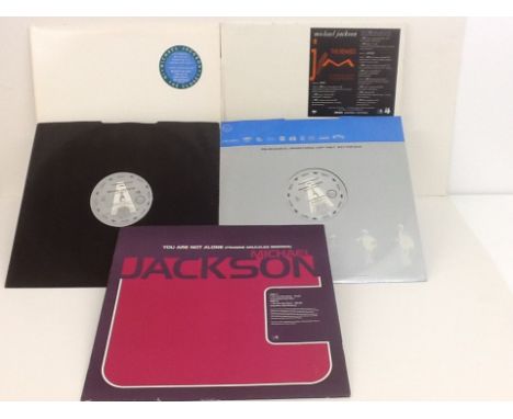 Five 12" demo Michael Jackson vinyl records "Black or White", "Who Is It", "You Are Not Alone", "The Closet" (dbl pack) and J