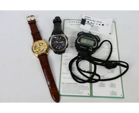 Two gentleman's wrist watches comprising a Casio Wave Ceptor and a Rotary also includes a stopwatch. [W]