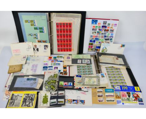 Philately - Stamps to include pre-decimal mint sheets and partials, two stock books with mint and used stamps, first day cove