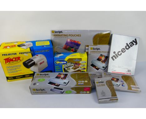 Lot to include a laminator and accessories, projector, lightbox and other. [W]