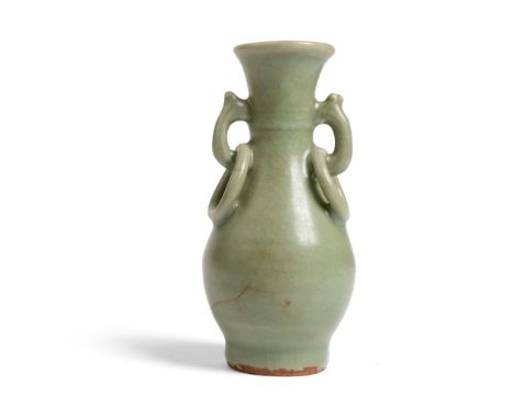 LONGQUAN CELADON-GLAZED VASE MING DYNASTY OR LATER sturdily potted with an ovoid body raised to a long waisted neck and flare