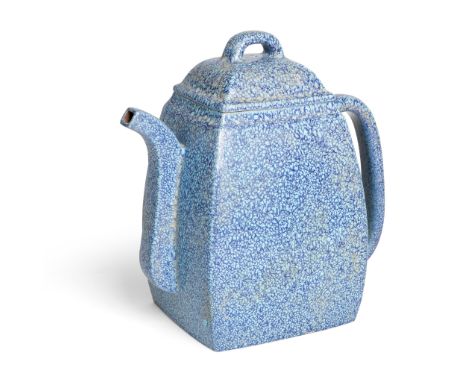 ROBIN'S-EGG-GLAZED YIXING STONEWARE TEAPOT LATE QING DYNASTY-REPUBLIC PERIOD, 19TH-20TH CENTURY with a tall square body, both