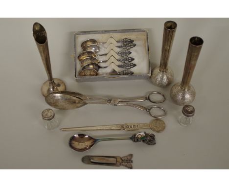 A selection of silver and other metal items, to include: three silver bud vases,&nbsp;by Deakin &amp; Francis Ltd,&nbsp;Birmi