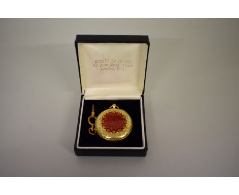 A gold and enamel fob watch,&nbsp;James McCabe, Royal Exchange, London, having subsidiary seconds&nbsp;dial,&nbsp;hallmarked 